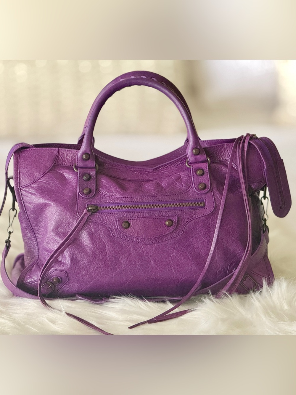 BALENCIAGA CITY BAG ULTRAVIOLET ULTRA VIOLET RARE COLOR MOTORCYCLE HTF PURPLE